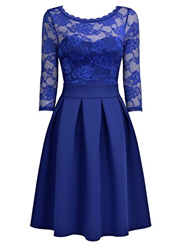 MIUSOL Damen Elegant Spitzenkleid Vintage Cocktail Spitzen 3/4 Arm Abendkleider Hellblau XL - 