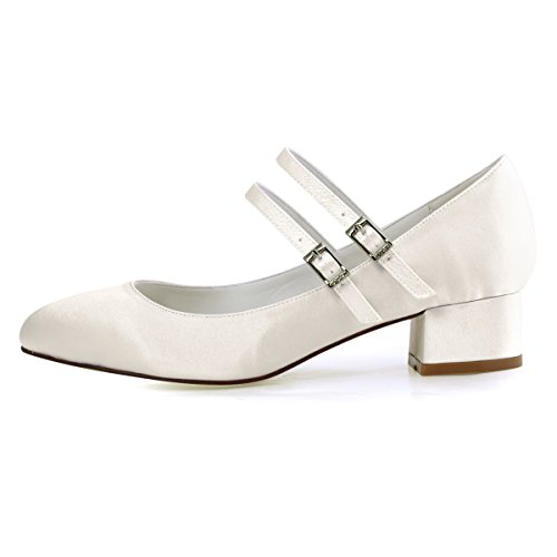 ElegantPark FC1615 Damen Geschlossene Zehen Mary Jane Block Absatz Pumps Hochzeit Brautschuhe Ivory EU 39 - 