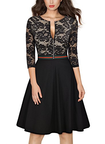 Miusol Spitzen Abendkleid Cocktailkleid Knielang  Schwarz - 2