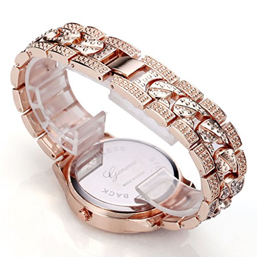 JSDDE Uhren,Luxus Elegangt Damen Armbanduhr mit Strass Glitzer Dial Damenuhr Metall-Band Ladies Dress Analog Quarzuhr (Rosegold) - 4