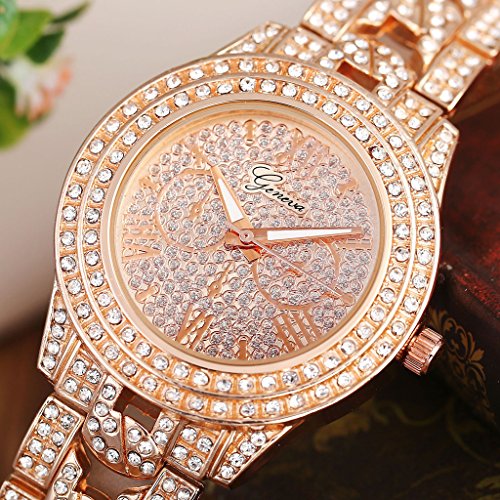 JSDDE Uhren,Luxus Elegangt Damen Armbanduhr mit Strass Glitzer Dial Damenuhr Metall-Band Ladies Dress Analog Quarzuhr (Rosegold) - 5