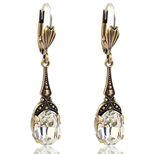 Jugendstil Ohrringe mit Kristallen von Swarovski® Gold Crystal NOBEL SCHMUCK - 3