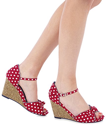 Ruby Shoo MOLLY Vintage Polka DOTS Punkte 50s Riemchen WEDGES / Pumps Rockabilly - 3