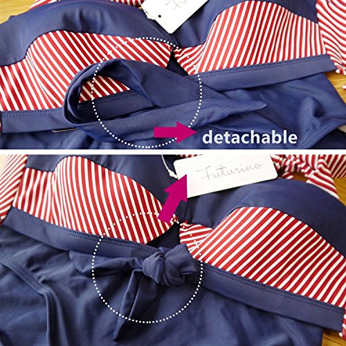 Futurino Damen Frühjahr/Sommer Vintage Retro Nautical Sailor Bügel Push Up Bikini Sets Bademode (EU42, Marine) - 5