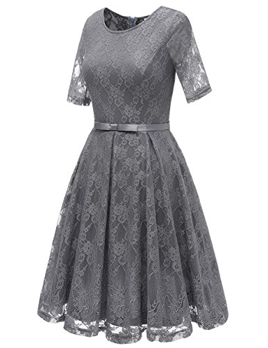 Bbonlinedress Damen Retro Vintage 1950er Rockabilly Cocktail Spitzenkleid Grey 2XL - 2