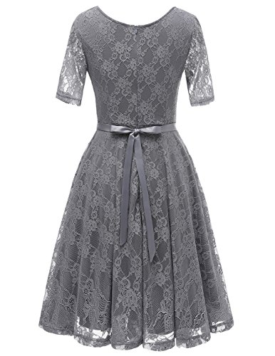 Bbonlinedress Damen Retro Vintage 1950er Rockabilly Cocktail Spitzenkleid Grey 2XL - 3