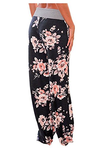 Zaywind Damen Blumenmuster Hosen Locker Weite Bein Lange Hose Gamaschen Freizeithose - 3