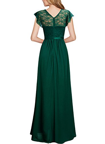 Miusol Damen Aermellos V-Ausschnitt Spitzenkleid Brautjungfer Cocktailkleid Chiffon Faltenrock Langes Kleid Grün XL - 2