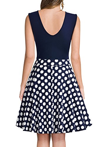 Miusol Damen Sommer Kleid V-Ausschnitt Ärmellos Blume Patterned Mini Casual Kleid Navy Blau-Polka Dots Gr.XXL - 2