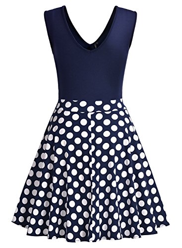 Miusol Damen Sommer Kleid V-Ausschnitt Ärmellos Blume Patterned Mini Casual Kleid Navy Blau-Polka Dots Gr.XXL - 7