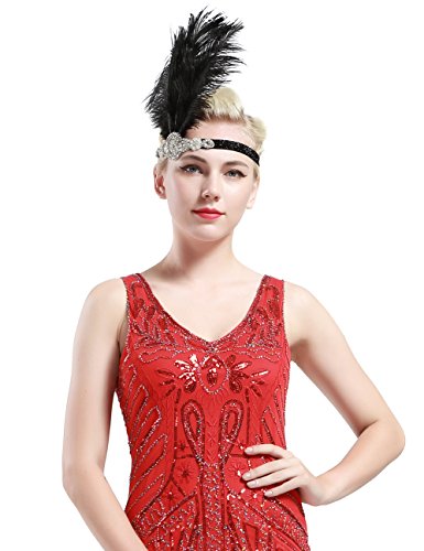 Babeyond Frauen Roaring Prom Ostrich Feder Stirnband Party Headwear 1920er Jahre Zubehör für Frauen Hyperbole Art Deco Style - 3