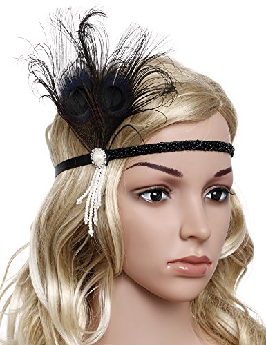 BABEYOND 1920s Stirnband Feder Flapper Stirnband mit Perlen Troddel 20er Jahre Haarband Große Gatsby Kostüm Accessoires Damen Retro Stirnband - 2