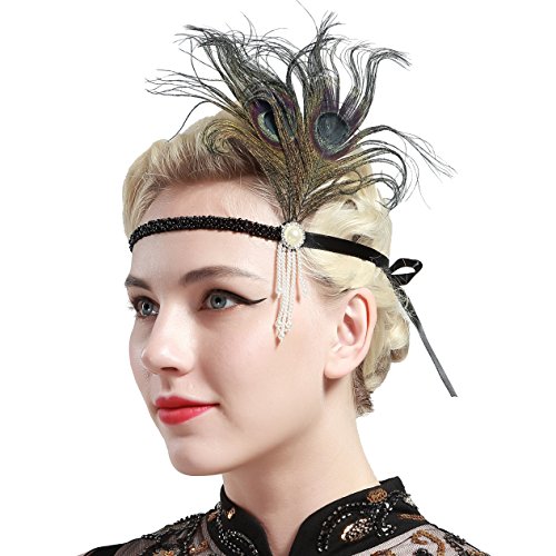 BABEYOND 1920s Stirnband Feder Flapper Stirnband mit Perlen Troddel 20er Jahre Haarband Große Gatsby Kostüm Accessoires Damen Retro Stirnband - 4