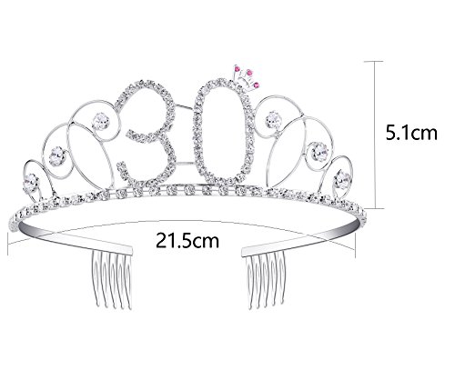 BABEYOND Kristall Geburtstag Tiara Birthday Crown Prinzessin Kronen Haar-Zusätze Silber Diamante Glücklicher 18/20/21/30/40/50/60 Geburtstag (30 Jahre alt) - 2