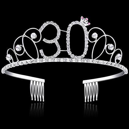 BABEYOND Kristall Geburtstag Tiara Birthday Crown Prinzessin Kronen Haar-Zusätze Silber Diamante Glücklicher 18/20/21/30/40/50/60 Geburtstag (30 Jahre alt) - 4