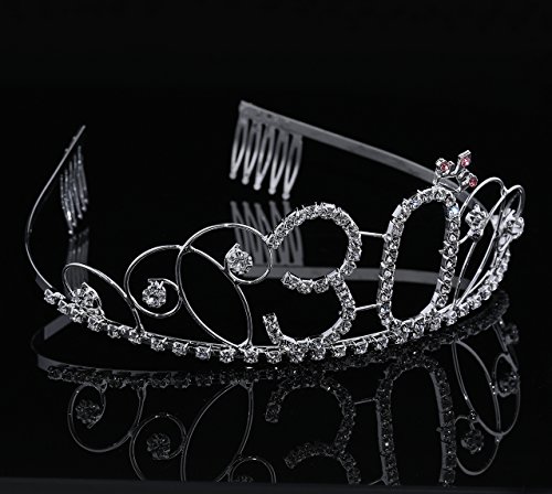 BABEYOND Kristall Geburtstag Tiara Birthday Crown Prinzessin Kronen Haar-Zusätze Silber Diamante Glücklicher 18/20/21/30/40/50/60 Geburtstag (30 Jahre alt) - 5