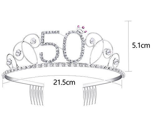 BABEYOND Kristall Geburtstag Tiara Birthday Crown Prinzessin Kronen Haar-Zusätze Silber Diamante Glücklicher 18/20/21/30/40/50/60 Geburtstag (50 Jahre alt) - 2